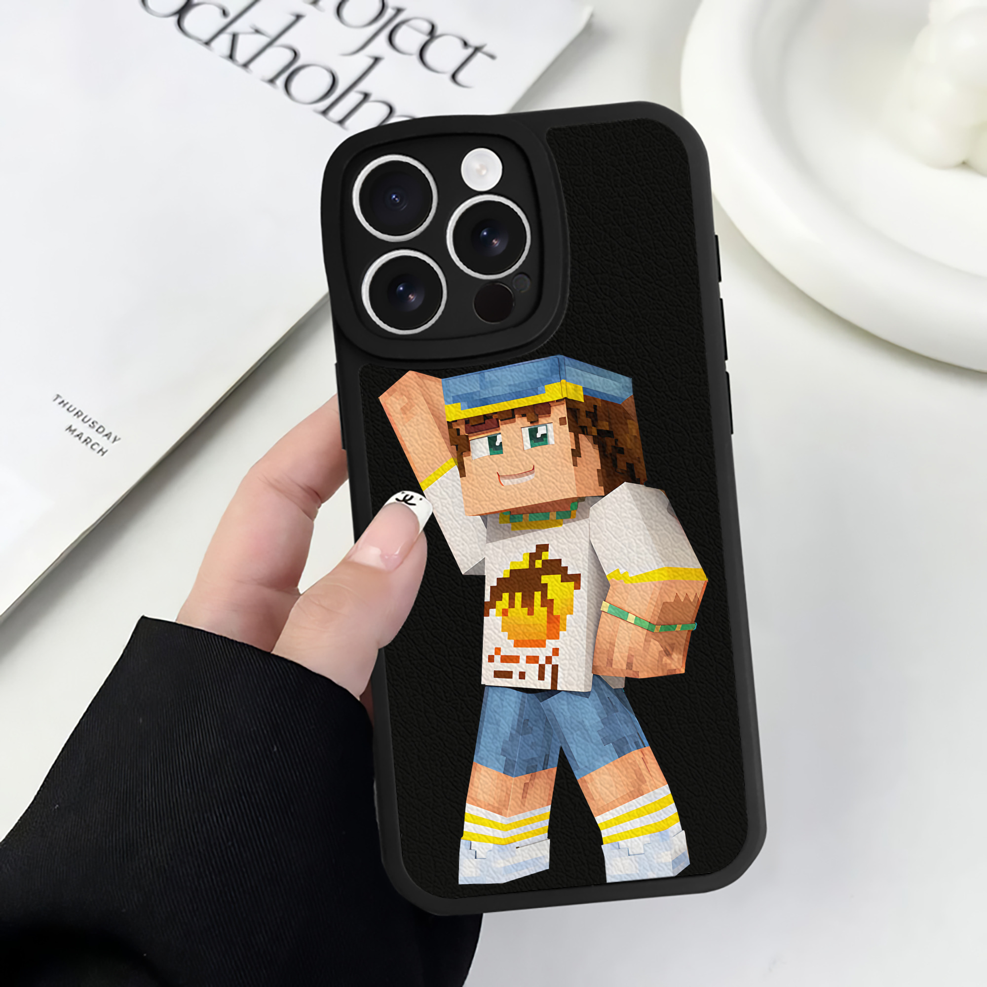 （画像用） マインクラフト ブロックの世界 Minecraft MC Block world 【iPhone 16シリーズ対応】シリコンスマホケース（レザー調） 材質：シリコン